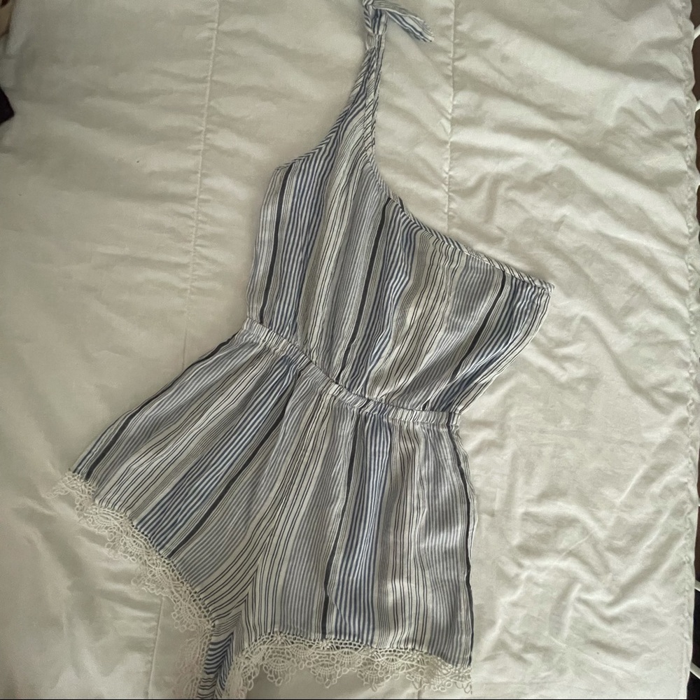 Abercrombie one shoulder striped romper
